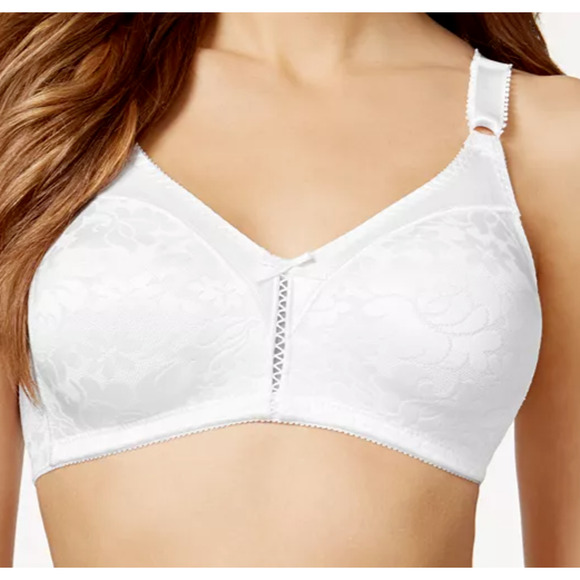 Bali Double Support White Floral Jacquard Adjustable Straps Wire Free Bra SZ 36B - Picture 2 of 8